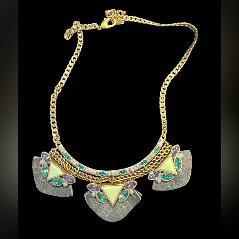 Silpada KR Posy Fringe Bib Leather Brass Swarovski Crystal necklace